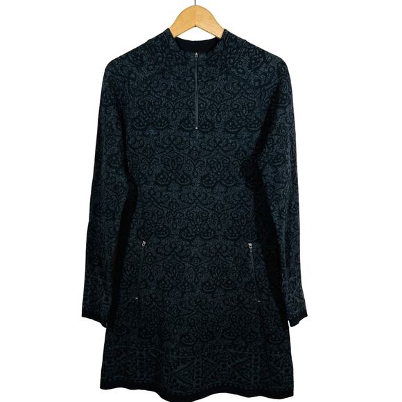 Cynthia Rowley Knit Mock Neck Sheath Dress Long Sleeve Jacquard Black - M - Picture 1 of 5